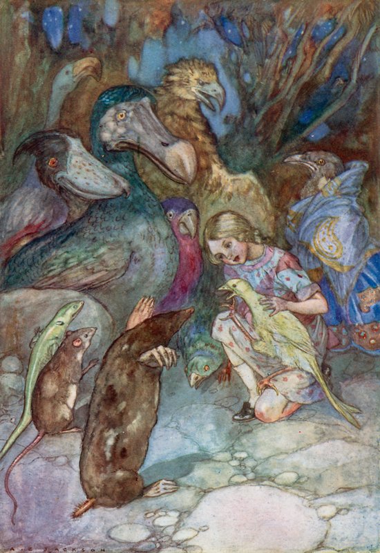 Illustration til Alice i Eventyrland (farve litho) af Albert Edward Jackson