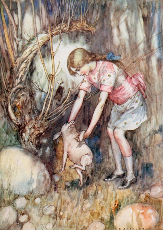 Illustration til Alice i Eventyrland (farve litho) af Albert Edward Jackson
