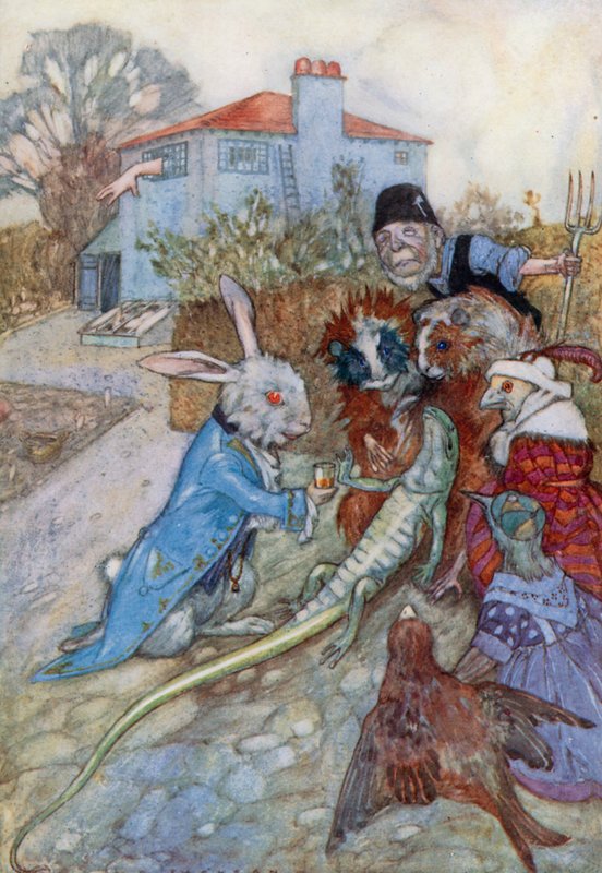 Illustration til Alice i Eventyrland (farve litho) af Albert Edward Jackson