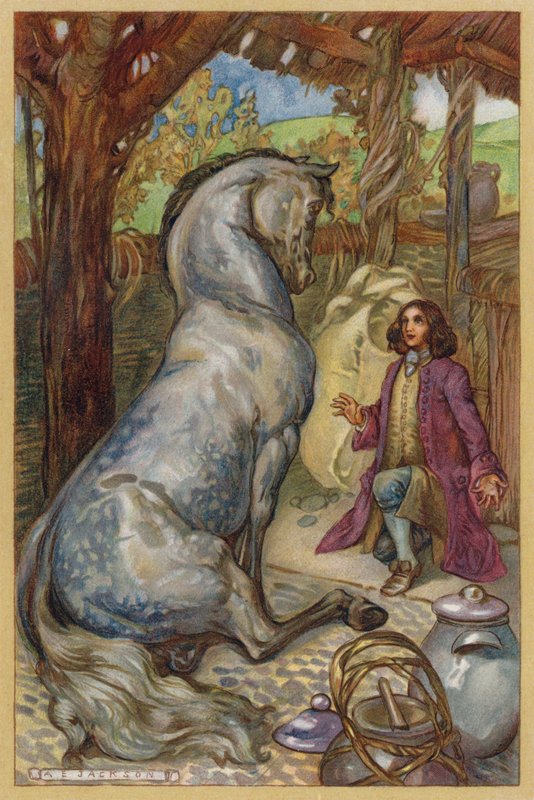The Houyhnhnm diskuterede menneskeheden med Gulliver (chromolitho) af Albert Edward Jackson