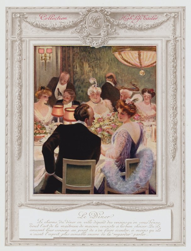Belle Epoque Paris, moderigtig dame, der spiser middag (farve litho) af Albert Guillaume