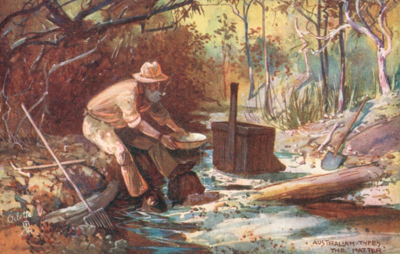 Australske typer: "Hattemageren" (farvelitografi) af Albert Henry Fullwood