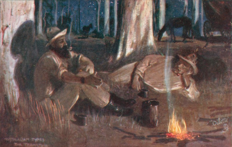 Australske typer: The Teamster (farvelitografi) af Albert Henry Fullwood