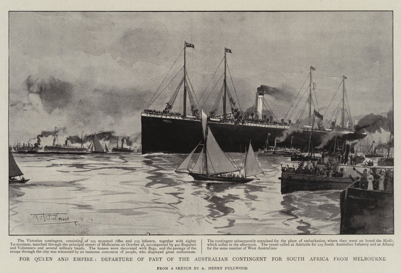 For Queen and Empire, afgang fra en del af det australske kontingent til Sydafrika fra Melbourne af Albert Henry Fullwood