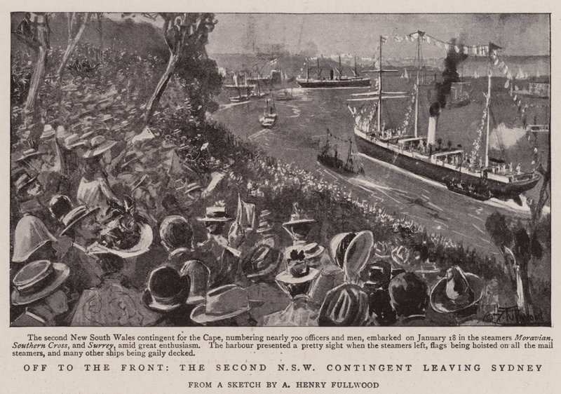 Ud til fronten, det andet NSW-kontingent forlader Sydney af Albert Henry Fullwood