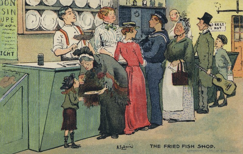 Den stegte fiskebutik (chromolitho) af Albert Jnr. Ludovici