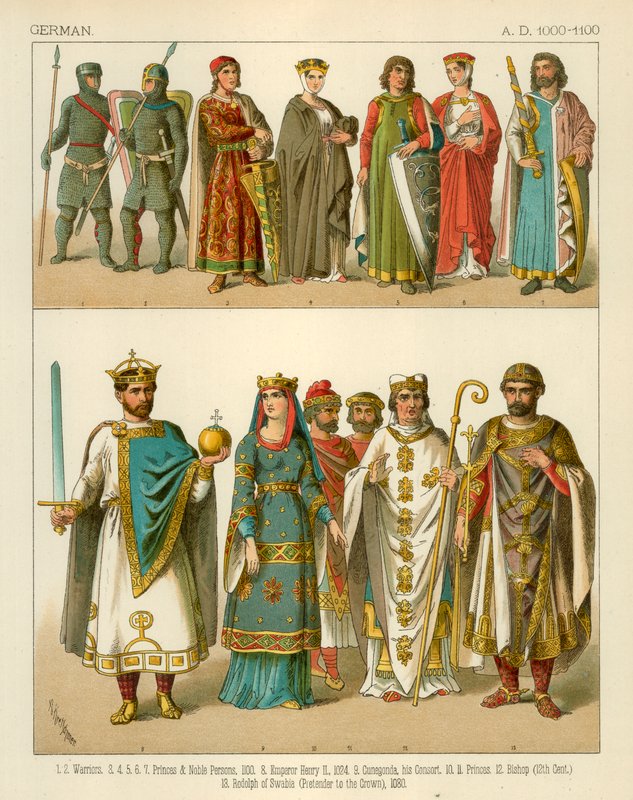 Tysk kostume 1000-1100 e.Kr af Albert Kretschmer