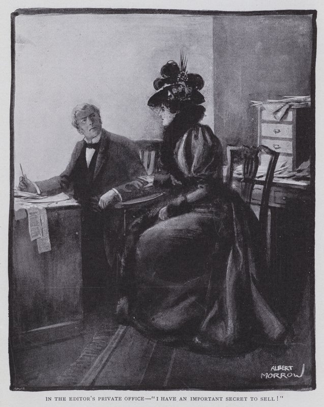 I redaktørens private kontor, "Jeg har en vigtig hemmelighed at sælge!" (litho) af Albert Morrow