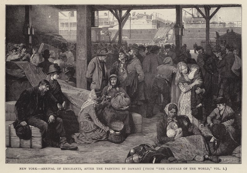 New York - Emigranternes ankomst (litho) af Albert Pierre Dawant