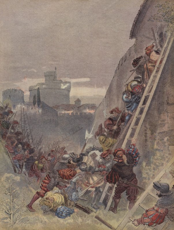 Bourbon blev dræbt i angrebet på Rom den 6. maj 1527 af Albert Robida