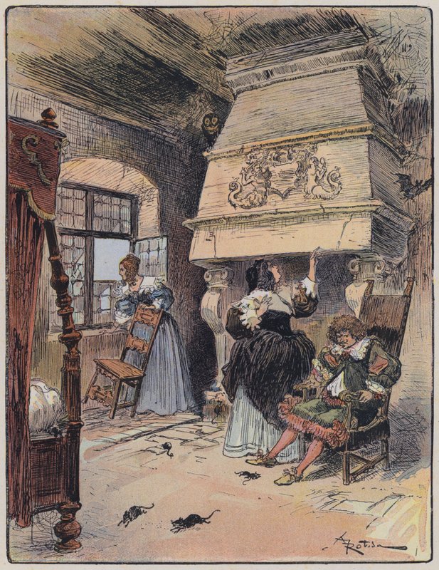 Illustration til Le Capitaine Bellormeau af og illustreret af A Robida (farve litho) af Albert Robida