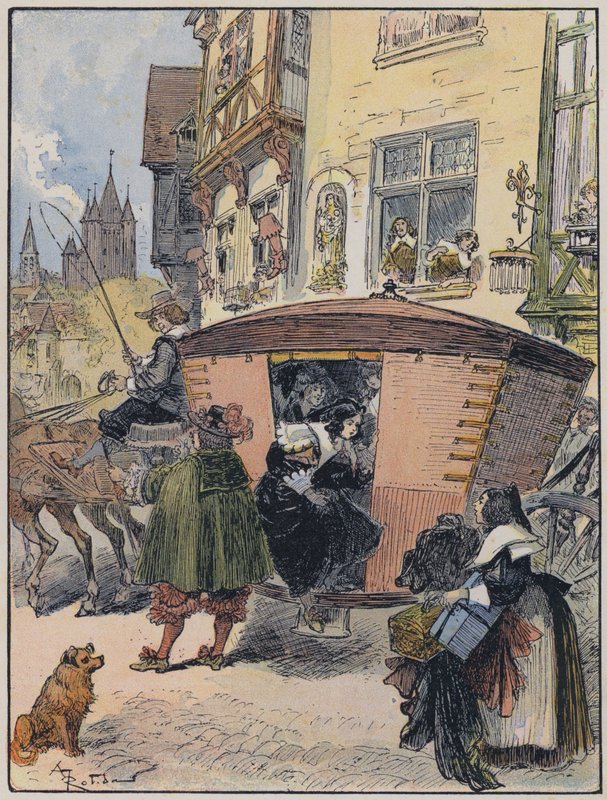 Illustration til Le Capitaine Bellormeau af og illustreret af A Robida (farve litho) af Albert Robida