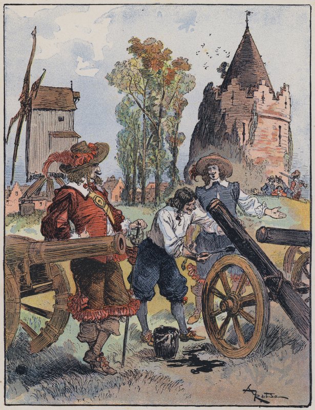 Illustration til Le Capitaine Bellormeau af og illustreret af A Robida (farve litho) af Albert Robida