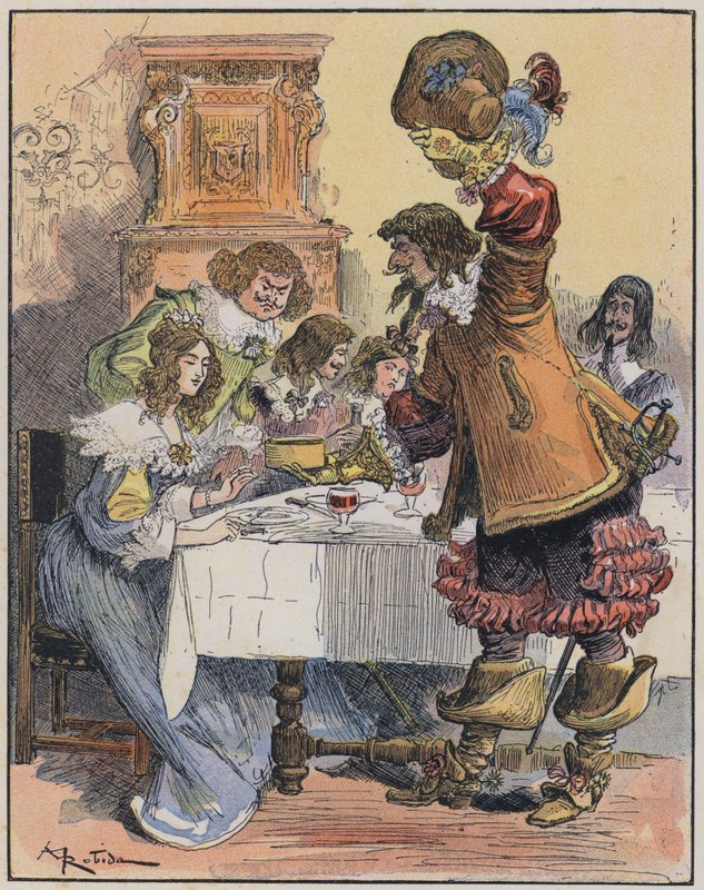 Illustration til Le Capitaine Bellormeau af og illustreret af A Robida (farve litho) af Albert Robida