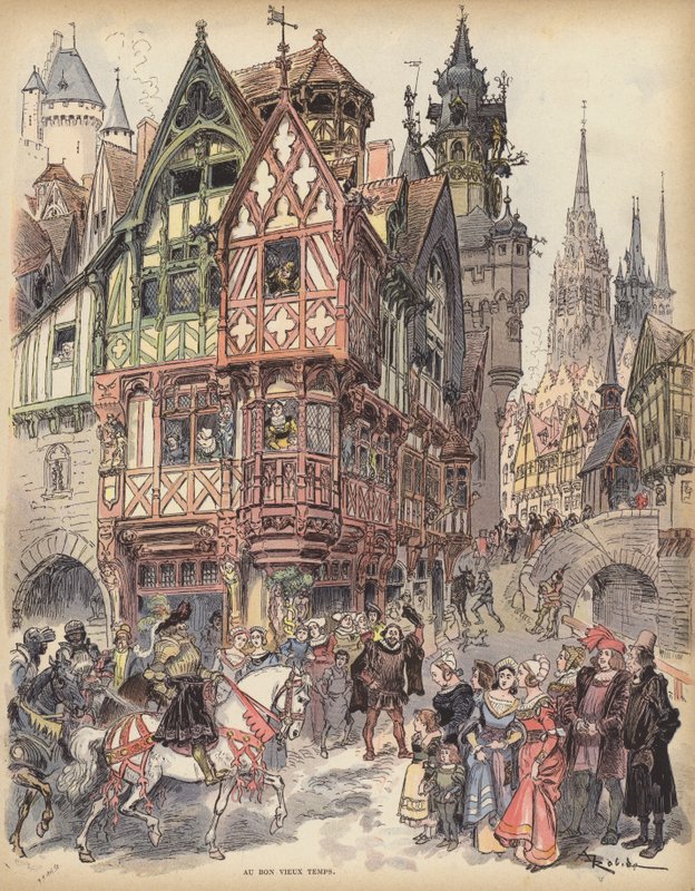 I de gode gamle dage (farve litho) af Albert Robida