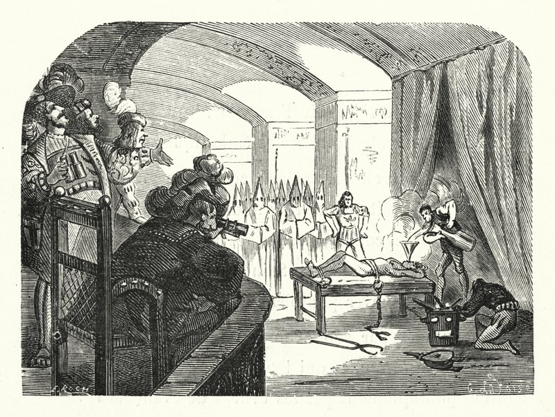 Inkvisitionen i Frankrig under Frans I (kobberstik) af Albert Robida