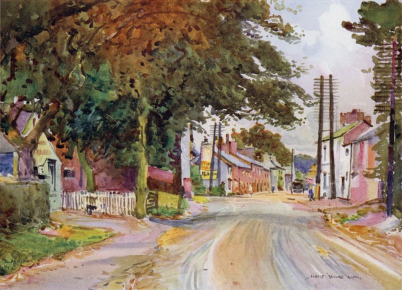 Broughton in the Fylde (farve litho) af Albert Woods