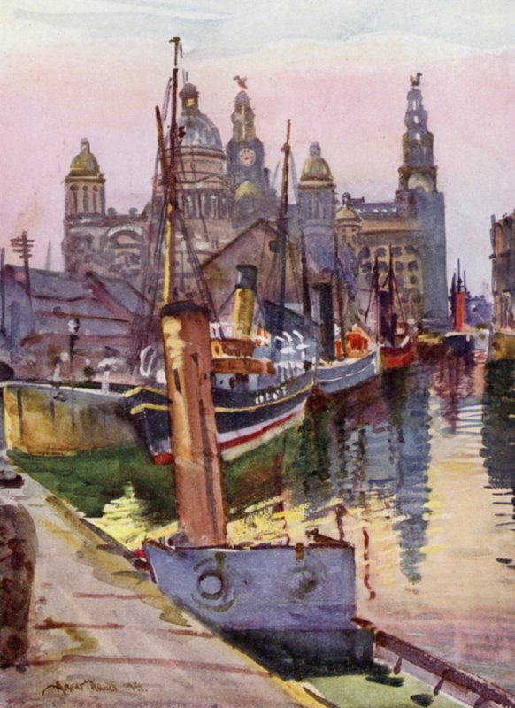 Liverpool, Canning Dock (farve litho) af Albert Woods