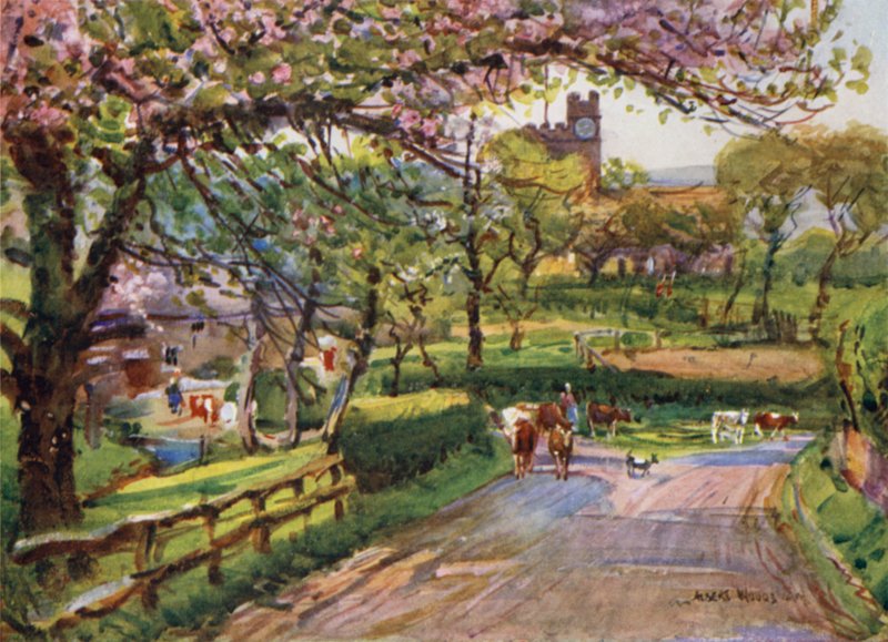 Samlesbury, i Lower Ribblesdale (farve litho) af Albert Woods