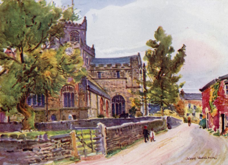 Priory Church, Cartmel (farve litho) af Albert Woods