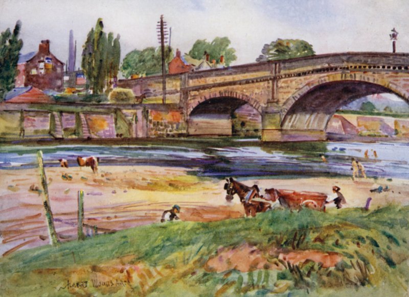 Walton-le-Dale, broen (farve litho) af Albert Woods