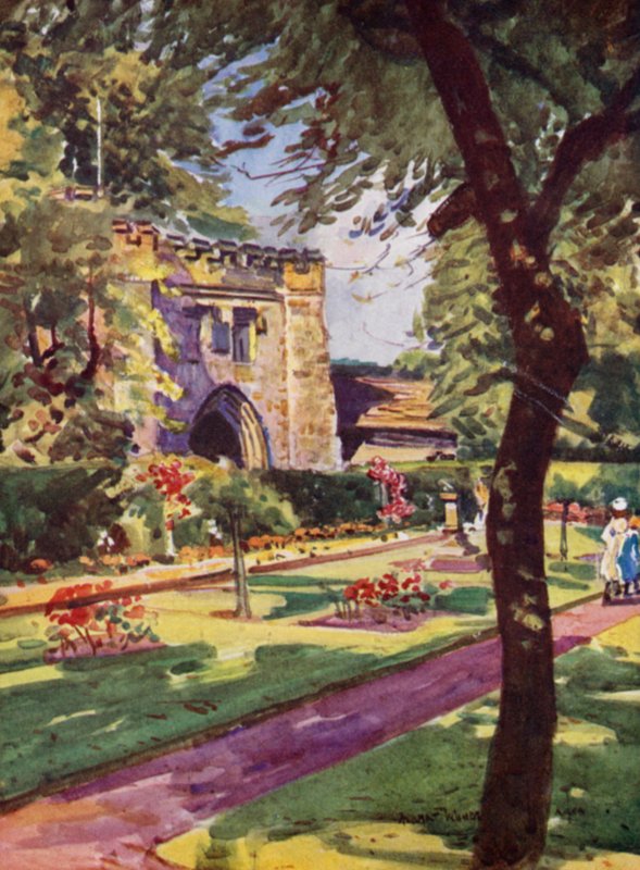 Whalley Abbey, North-Eastern Gateway (farve litho) af Albert Woods