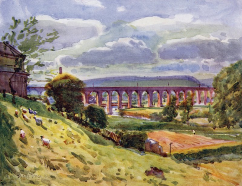 Whalley, Viadukten (farve litho) af Albert Woods