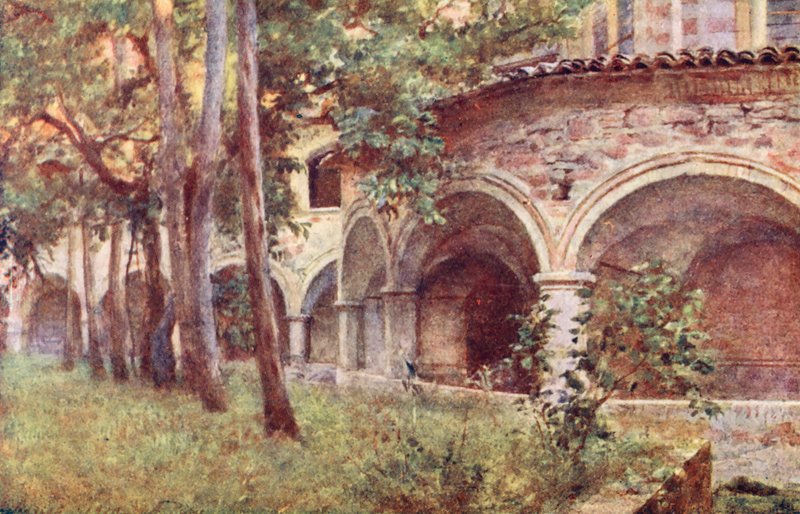Klosteret S. Francesco, Assisi (farvelitografi) af Alberto Pisa