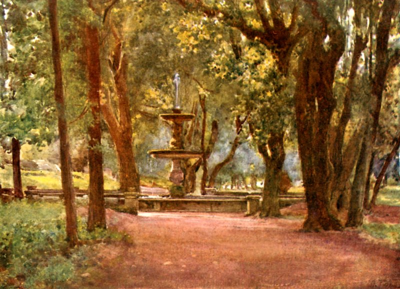 Ilex Avenue og Fountain (Dark Fountain) Villa Borghese af Alberto Pisa
