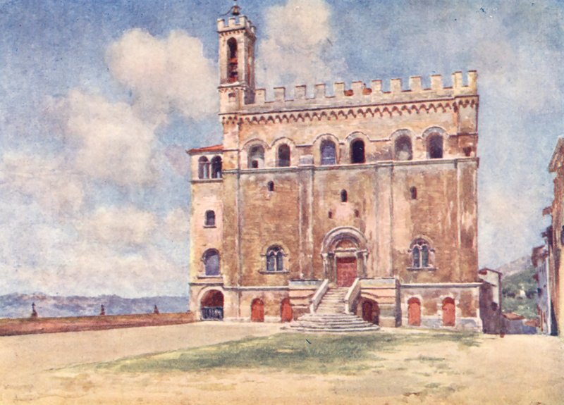 Palazzo Pubblico, Gubbio (farvelitografi) af Alberto Pisa