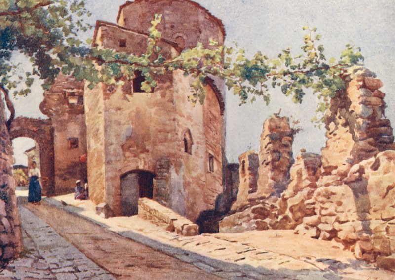 Porta Veneris, Spello (farvelitografi) af Alberto Pisa