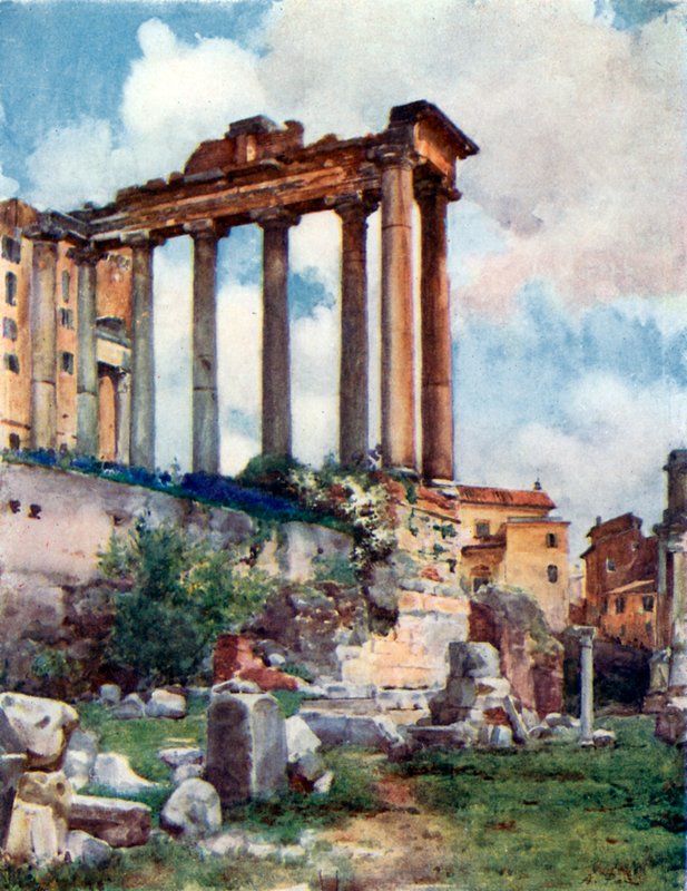 Saturntemplet fra Basilica Julia i Forum af Alberto Pisa