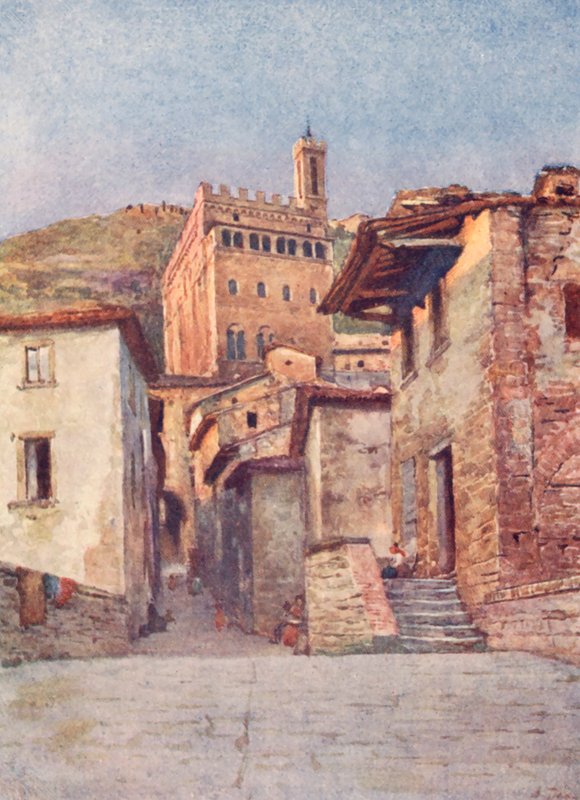 Via Delle Occhi, Gubbio (farvelitografi) af Alberto Pisa