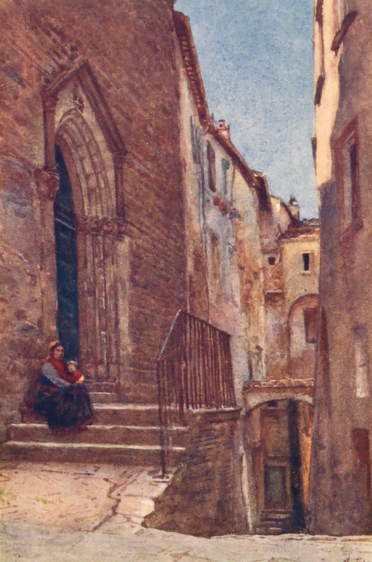 Vicolo S Agnese, Perugia (farvelitografi) af Alberto Pisa