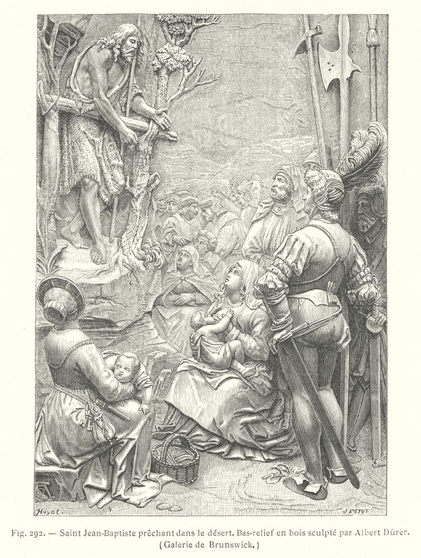 Johannes Døberen prædiker i ørkenen (gravering) af Albrecht (after) Durer or Duerer