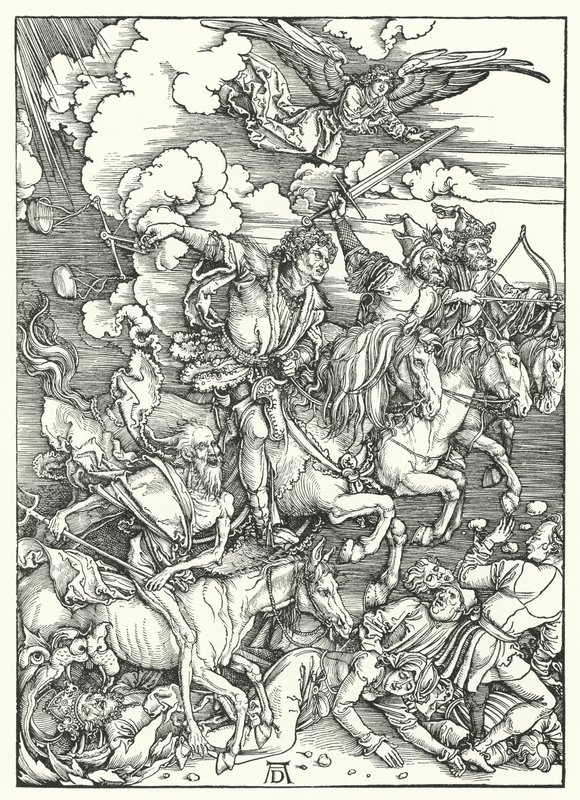Apokalypsens fire ryttere (gravering) af Albrecht (after) Durer or Duerer