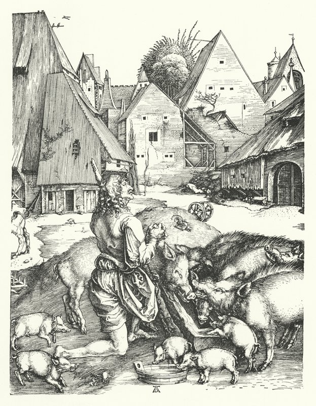 Den fortabte søn (gravering) af Albrecht (after) Durer or Duerer