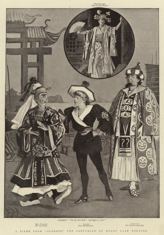 En scene fra Aladdin, Pantomimen på Drury Lane Theatre af Alexander Stuart Boyd