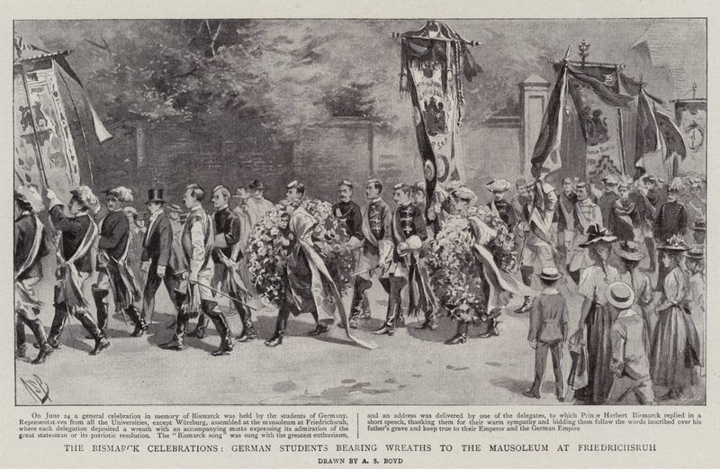 Bismarck-festlighederne, tyske studerende bærer kranse til mausoleet i Friedrichsruh af Alexander Stuart Boyd