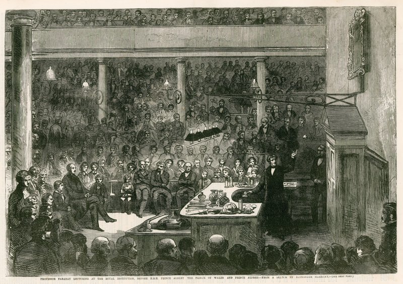 Professor Faraday holdt foredrag på Royal Institution foran HKH Prins Albert, Prinsen af Wales, og Prins Alfred af Alexander Blaikley