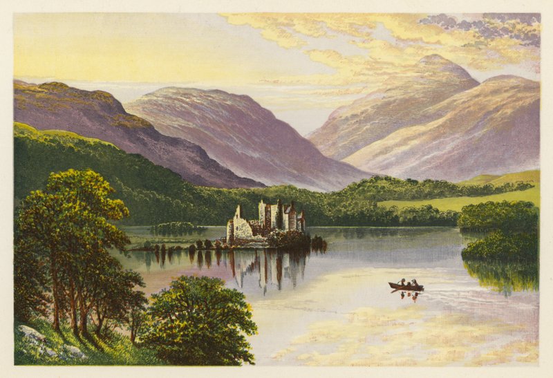 Skotsk Loch-landskab: Loch Awe (farvelitografi) af Alexander Francis (after) Lydon