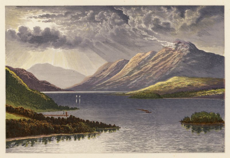 Skotsk Loch-landskab: Loch Lomond (farvelitografi) af Alexander Francis (after) Lydon