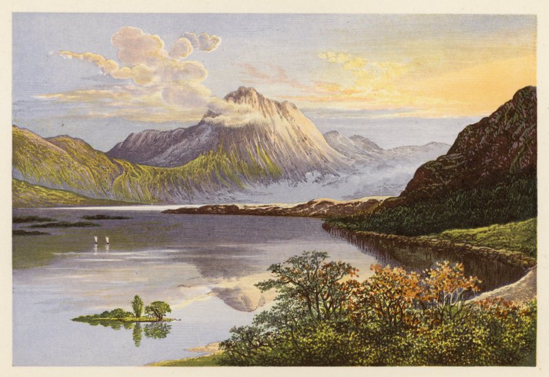 Skotsk Loch-landskab: Loch Maree (farvelitografi) af Alexander Francis (after) Lydon