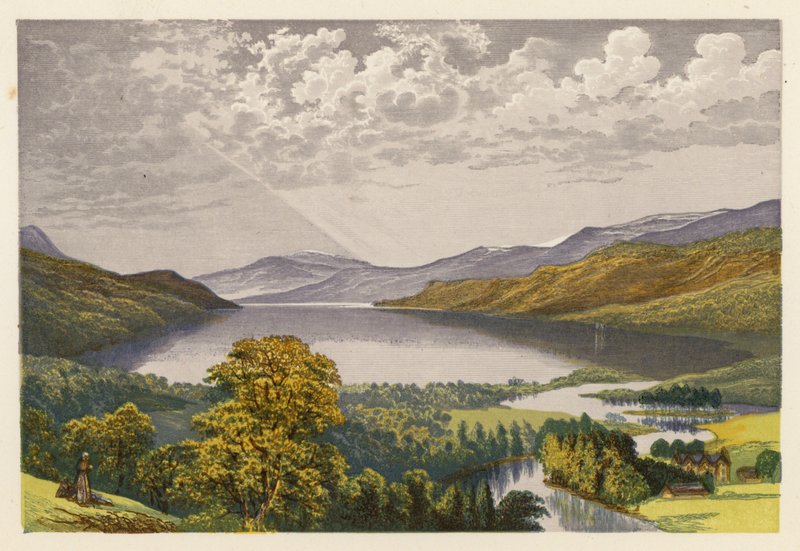 Skotsk Loch-landskab: Loch Tay (farvelitografi) af Alexander Francis (after) Lydon