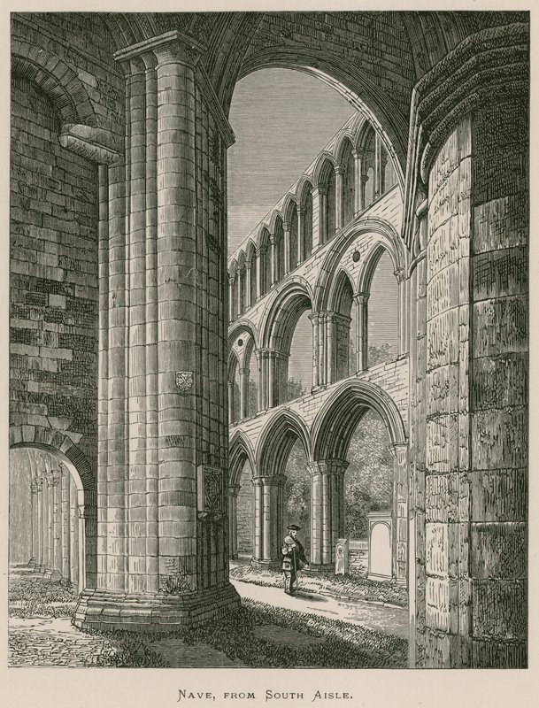 Jedburgh Abbey, kirkeskibet, fra sydlige sideskib af Alexander Francis Lydon