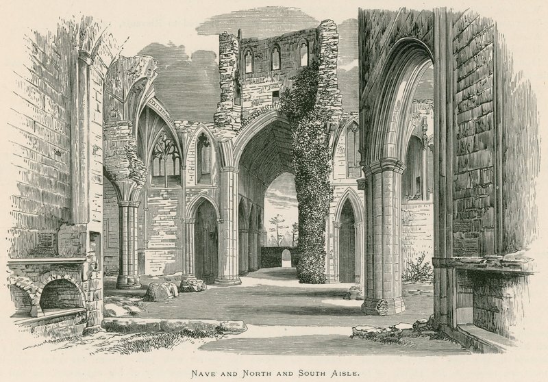 Melrose Abbey, Nave og North og South Aisle (gravering) af Alexander Francis Lydon