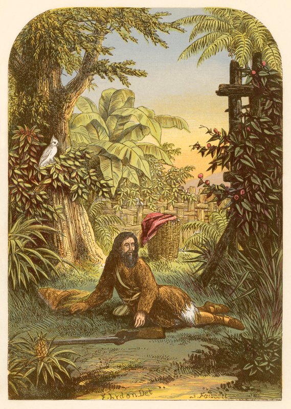 Robinson Crusoe vågnede op af søvnen af sin papegøje af Alexander Francis Lydon