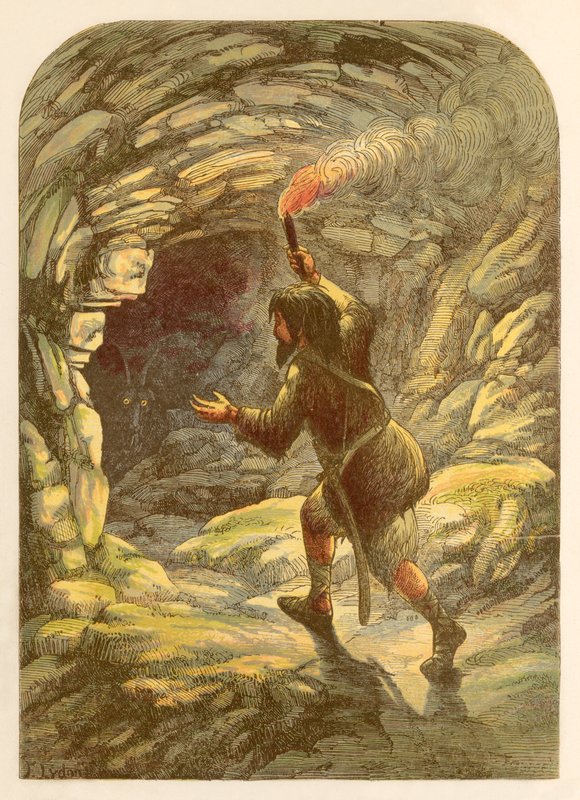 Robinson Crusoe skræmt af en ged i en hule af Alexander Francis Lydon