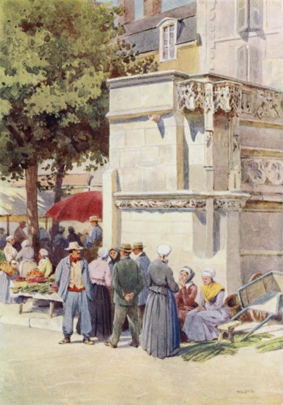 Blois, fontænen af Louis XII, på markedspladsen (farve litho) af Alexander Henry Hallam Murray