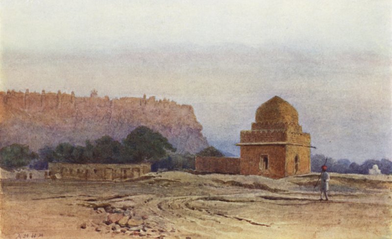 Gwalior Fort før solopgang (farve litho) af Alexander Henry Hallam Murray